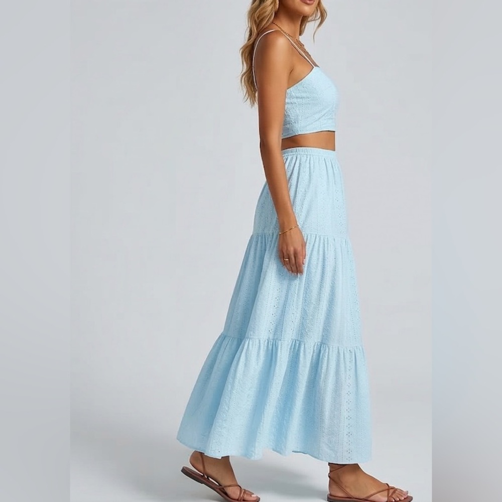 Boho Eyelet Embroidered Two-Piece Maxi Set Blue - Picture 5 of 9